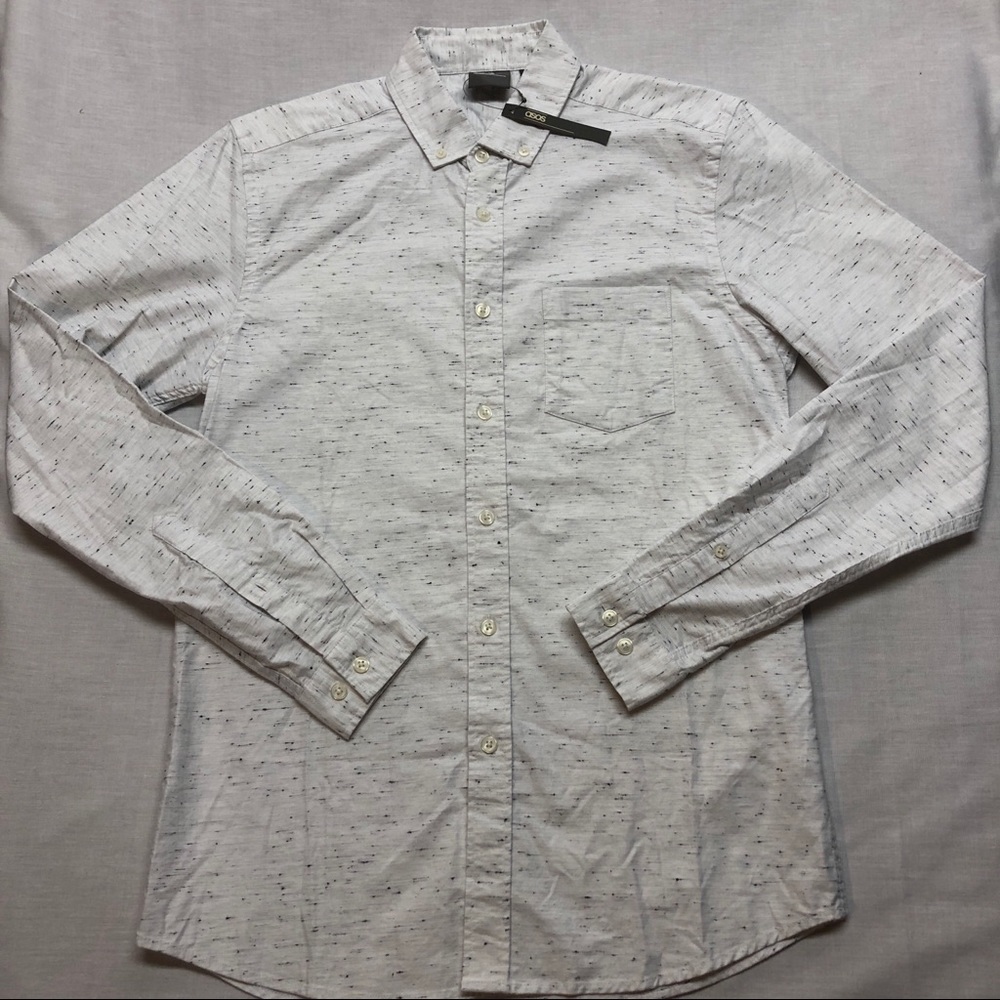 NWT ASOS white/grey space dyed skinny oxford shirt